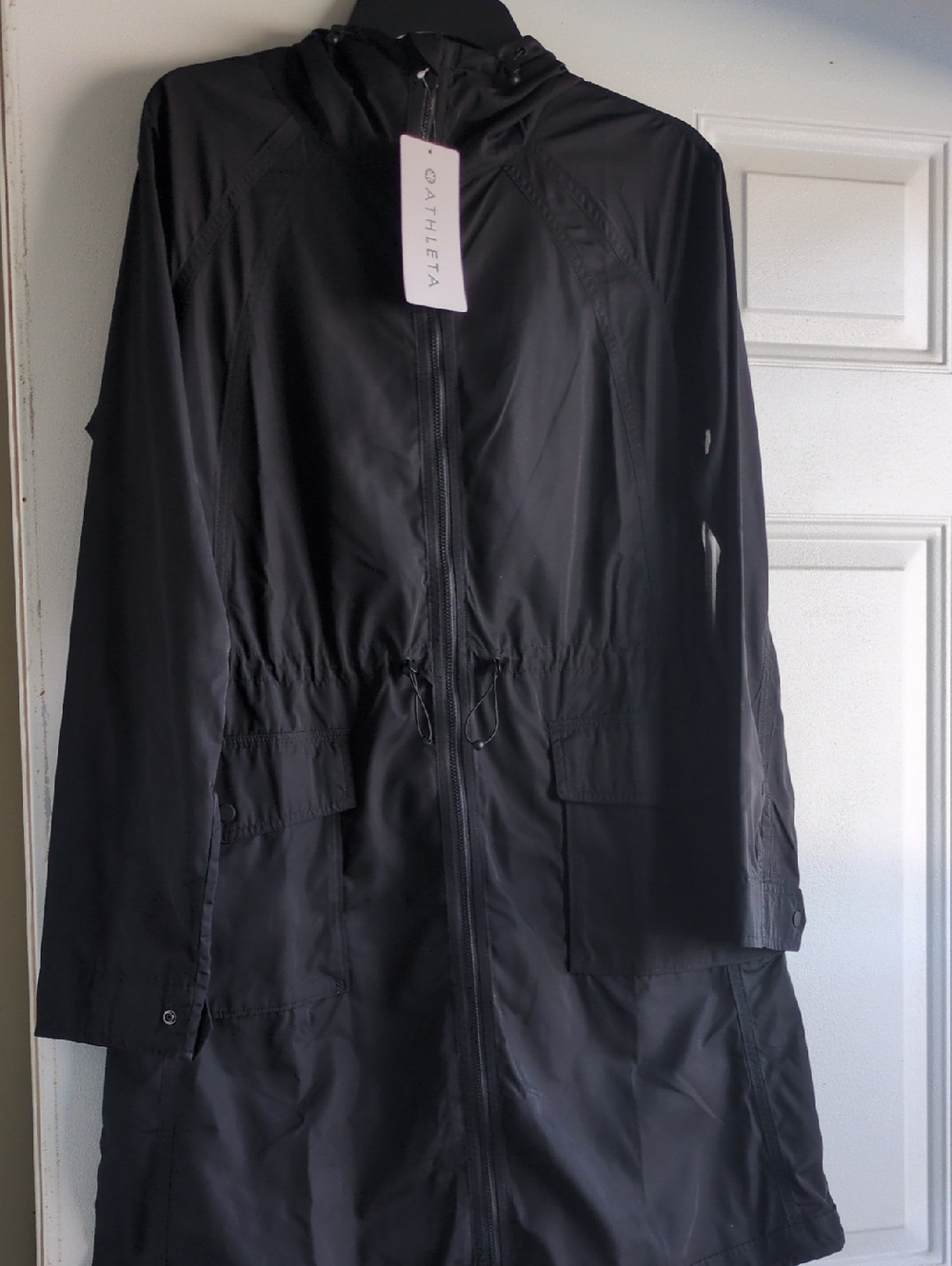 Athleta Black Hooded Trench Coat
